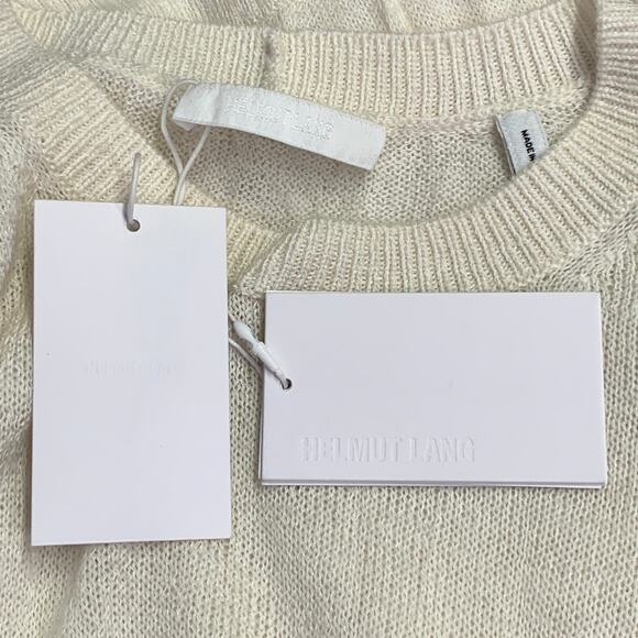 HELMUT LANG S Cream Ivory Knit Merino Wool Blend Crushed Short Sleeve T-shirt - Picture 5 of 6